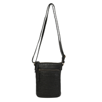 Black Vintage Cow Leather Collection Cross Body Front Weave Bag