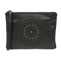 Modapelle Tan Leather Wristlet Bag with Front Weave
