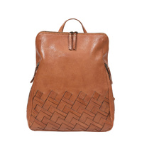 Modapelle Tan Leather Backpack with Decorative Front Weave