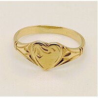 9 Carat Yellow Gold Single Heart Signet Ring AUS Size J