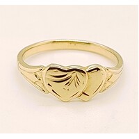 9 Carat Yellow Gold Double Heart Signet Ring AUS Size J