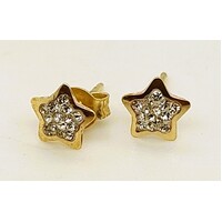 9 Carat Yellow Gold Cubic Zirconia Star Earrings