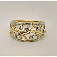 9 Carat Yellow Gold Ring with Diamond Set Vine and Leaf Design AUS Size O