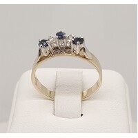9 Carat Yellow Gold Sapphire and Diamond Curved Ring AUS Size M½