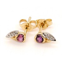 9 Carat Yellow Gold Amethyst and Diamond Stud Earrings