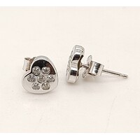 9 Carat White Gold Cubic Zirconia Set Heart Stud Earrings