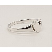 Sterling Silver Heart Shaped Signet Ring with Created Sapphire 