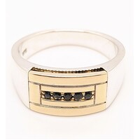 Two Tone Sterling Silver & 9 Carat Yellow Gold Sapphire Signet Ring AUS Size U
