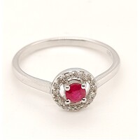 Natural Ruby and Diamond Cluster 9 Carat White Gold Ring Size N