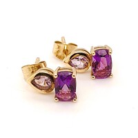 Multi-tone Amethyst 9 Carat Yellow Gold Stud Earrings