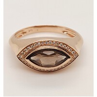 9 Carat Rose Gold Smokey Quartz and Diamond Ring Size N½