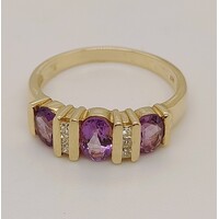 9 Carat Yellow Gold Amethyst and Diamond Dress Ring AUS Size N½