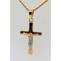 Two Tone 9 Carat Yellow & White Gold Crucifix Pendant