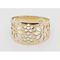 9 Carat Yellow Gold Open Cut Out Tapered Flower Design Ring Size O½