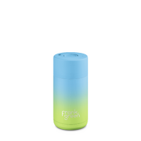 Limited Edition 355ml (12oz) Gradient Sky Blue / Pistachio Green Stainless Steel Ceramic Reusable Cup with Button Lid