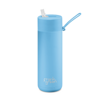 595ml (20oz) Limited Edition Sky Blue Reusable Stainless Steel Ceramic Bottle with Straw Lid