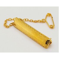 Yellow Gold Plated Sterling Silver Engraved Rectangular Brooch - CLEARANCE