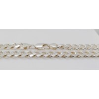 Sterling Silver 8mm Wide Bevelled Curb Link Diamond Cut Chain - 55cm