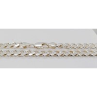Sterling Silver 8mm Wide Bevelled Curb Link Diamond Cut Chain - 55cm