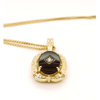 9 Carat Yellow Gold Onyx and Diamond Antique Style Enhancer