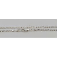 Sterling Silver Bevelled Figaro Diamond Cut 3 on 1 Link 50cm Chain 