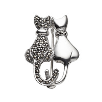 Sterling Silver and Marcasite Set Pair of Cats Brooch
