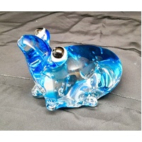 Zibo Art Glass Leap Blue Frog Figurine/Ornament