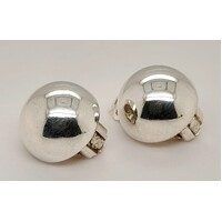 Sterling Silver 14mm Plain Dome Clip-on Earrings