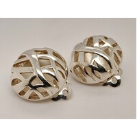 Sterling Silver Cutout Half Round Clip-on Earrings
