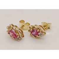 9 Carat Yellow Gold Pink Cubic Zirconia Stud Earrings