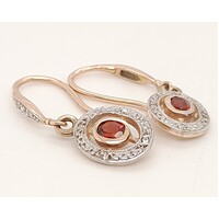 9 Carat Rose Gold Garnet and Diamond Shepherd Hook Earrings
