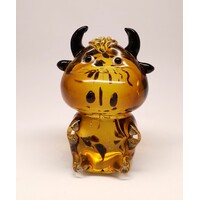 Miniature Coloured Glassware Black & Yellow Cow Ornament 'Boo'