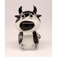 Miniature Coloured Glassware Black & White Cow Ornament 'Moo'
