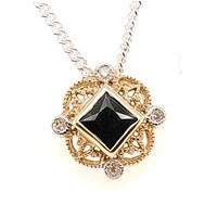 9 Carat Two Tone Yellow & White Gold Filigree Sapphire and Diamond Slider Pendant