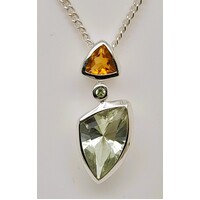 Sterling Silver Bezel Set Green Amethyst and Citrine Slide Pendant