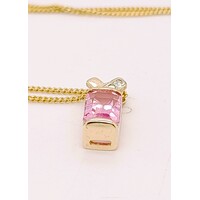 9 Carat Yellow Gold, Created Pink Sapphire and Diamond Pendant