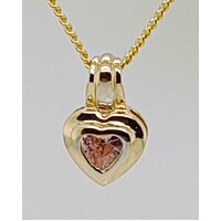 9 Carat Yellow and White Gold Pink Cubic Zirconia Heart Pendant