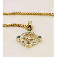 9 Carat Yellow Gold Created Emerald and Diamond Pendant