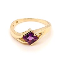 9 Carat Yellow Gold Square Cut Amethyst Dress Ring AUS Size O