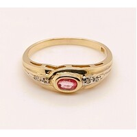 9 Carat Yellow Gold Created Pink Sapphire and Diamond Dress Ring AUS Size O½