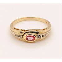 9 Carat Yellow Gold Created Pink Sapphire and Diamond Dress Ring AUS Size O1/2