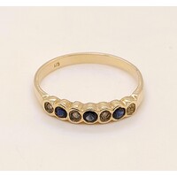 9 Carat Yellow Gold Blue Sapphire and Diamond Ring AUS Size Q1/2