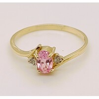 9 Carat Yellow Gold Created Pink Sapphire and Diamond Ring AUS Size S