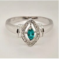 Synthetic Emerald and Diamond 9 Carat White Gold Ring Size O