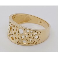 9 Carat Yellow Gold Open Cut Bubbles Wide Ring AUS Size O½