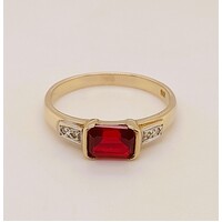 Created Ruby and Diamond 9 Carat Yellow Gold Ring Size O
