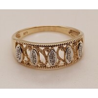 9 Carat Yellow Gold Diamond Set Filigree Dress Ring AUS Size O1/2
