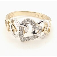 9 Carat Yellow and White Gold Diamond Set Heart Ring AUS Size P