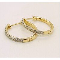  9 Carat Yellow Gold Diamond Set Huggie Hoop Earrings #21