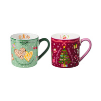 Maxwell & Williams Fa La La Set of 2 Green & Burgundy 430ml Mugs